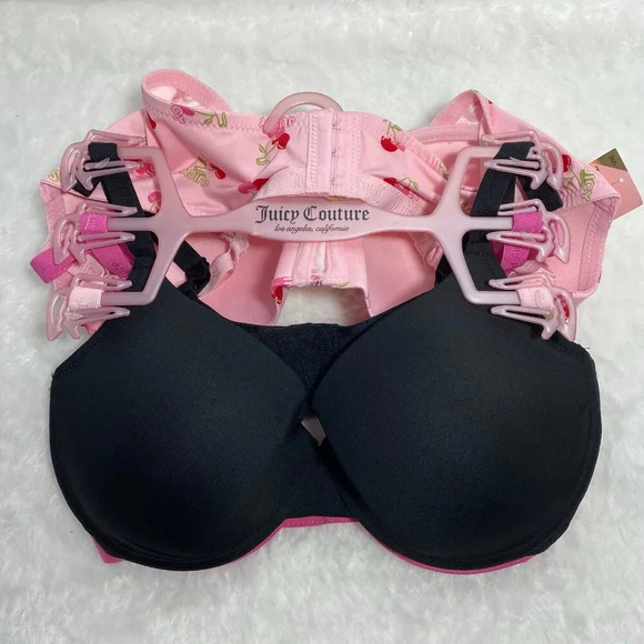 Juicy Couture Sexy Cherry Print, Pink, Black 3 Piece Pushup Bra Set Size 36D - Picture 5 of 6